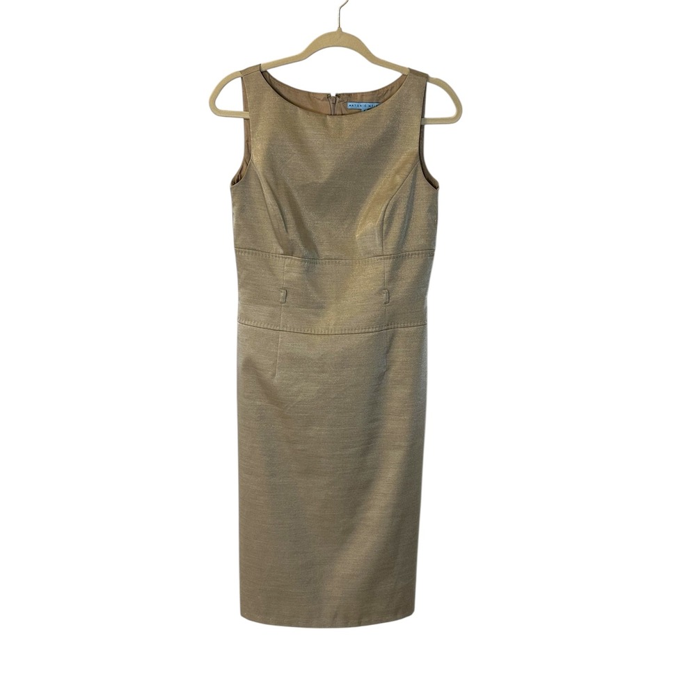 Antonio Melani Sheath Dress Metallic Gold Sleeveless Career‎ Cocktail Size 4